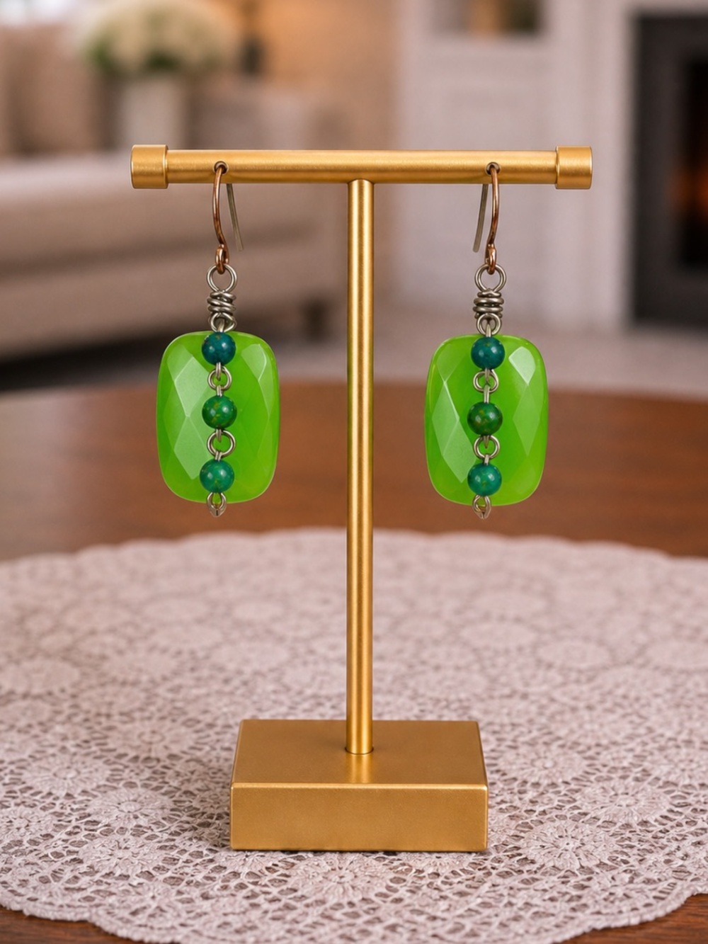 NEW! Beautiful Handcrafted Green Chrysocolla Stone Earrings